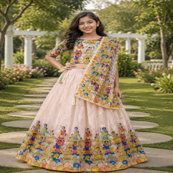 Girls' Printed Chinnon Lehenga Choli with Dupatta